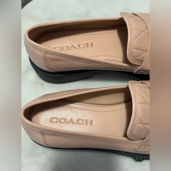 COACH Leah Leather Platform Loafers Womens 8 Lug Sole Blush Pink Slip On Shoes - Picture 5 of 7